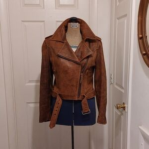 Women's Tan Leather Biker Jacket
